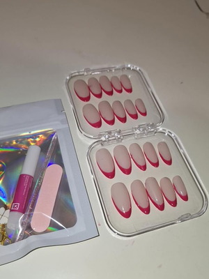Handmade press on nails φούξια γαλλικό με κιτ τοποθέτησης