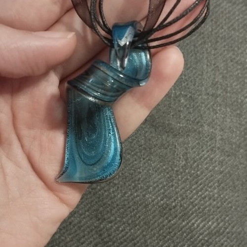 Handmade Murano Style Glass Pendant Blue Gold