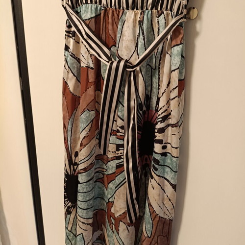 Women's long maxi dress with striped top and floral skirt