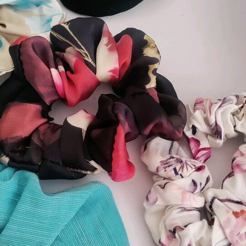 Scrunchies set of five, new, multicolored