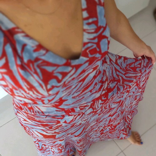 Anonyme Designers long formal dress, red and turquoise, size S