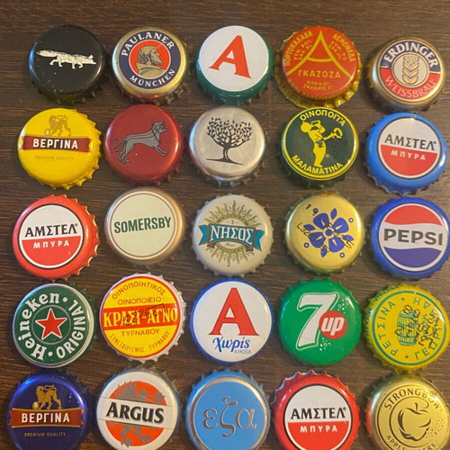 Beer and soda bottle caps used, pack of 25