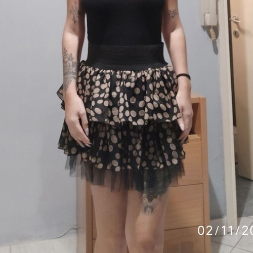 Tulle polka dot skirt used, size S, black and beige