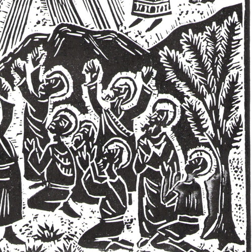 Handmade religious linocut Ascension of Christ new