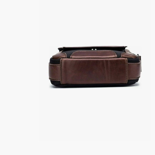 Bullcaptain men's shoulder bag genuine leather and oxford fabric