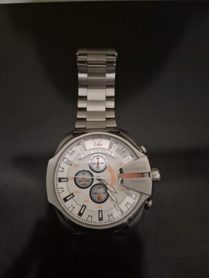 Diesel Mega Chief Chronograph men's watch used, stainless steel, orange details