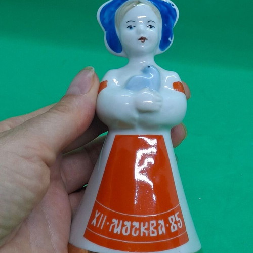 Soviet USSR porcelain figurine girl with dove Dulevo factory
