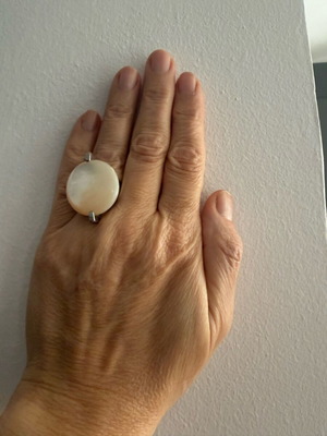 Oxette silver ring with pearl semicircle stone like new