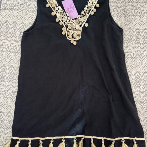 Black Caftan with Gold Sequins, New, 100% Cotton