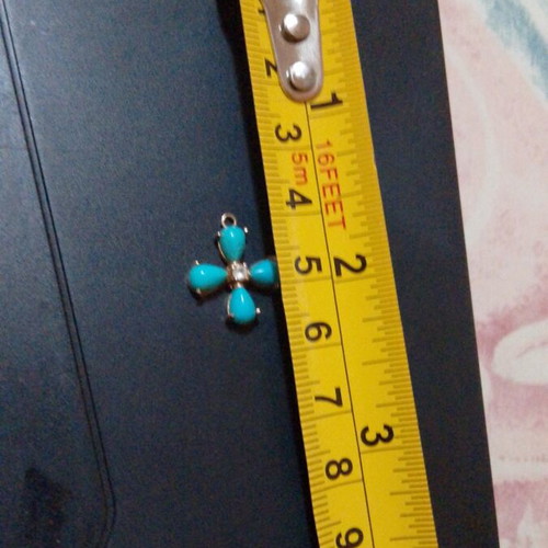 14K Gold Vintage Cross with Turquoise and Zircon