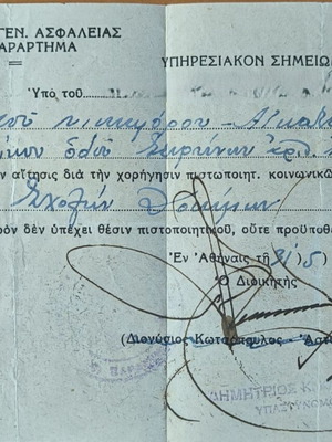 Αίτηση χορήγησης Πιστοποιητικού Κοινωνικών Φρονημάτων 1955 σαν καινούργιο