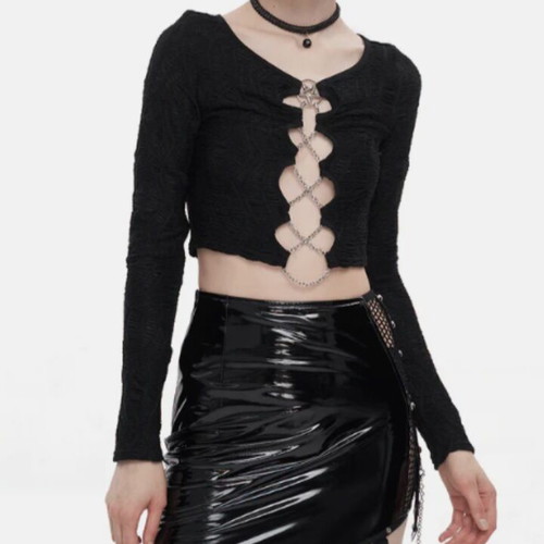 Gothic top Devil Fashion long sleeve, new, size XS, black silver