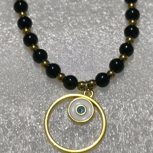 Handmade necklace with glass pearls and gold hematite beads new