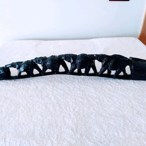 African wood carving with elephants like new, ebony wood