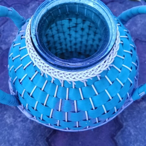 Glass demijohn with plastic wicker used, about 9-10 liters