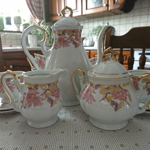 Fena vintage porcelain coffee set with floral and gold decoration