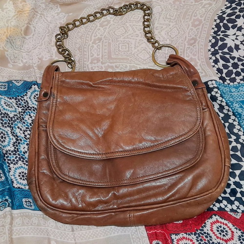 Leather brown shoulder bag used, 30x25 cm