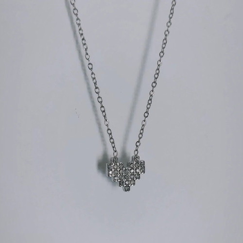 Necklace small heart with rhinestones silver new