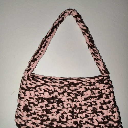 Crochet shoulder bag made of mako yarn brown-pink new