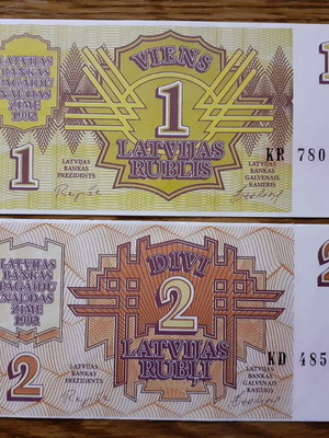 Set of 2 Lithuania banknotes 1,2 Rubli new (1992)
