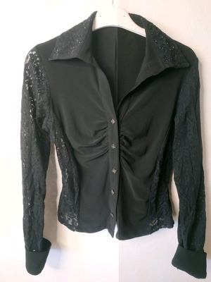 Women's black short shirt with lace and strass new