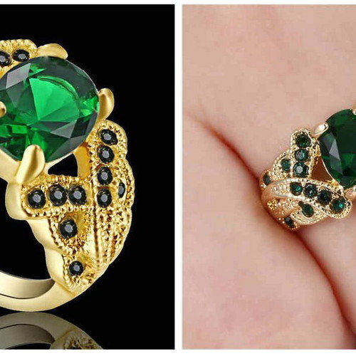Ring with Oval Green Stone in Gold Color like new