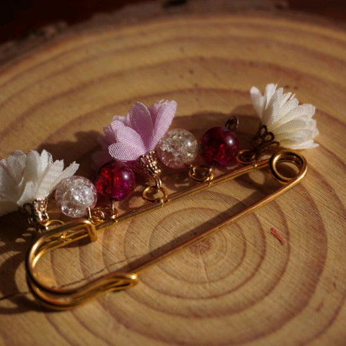 Handmade brooch with dangles in pink and white shades new
