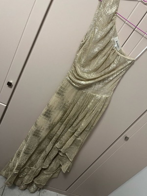 Ananke gold dress like new with belt, one shoulder