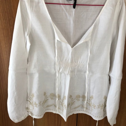 Linen tunic Mango XL like new, white with embroidery