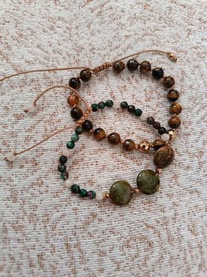 Handmade bracelets with real stones like new, set of two