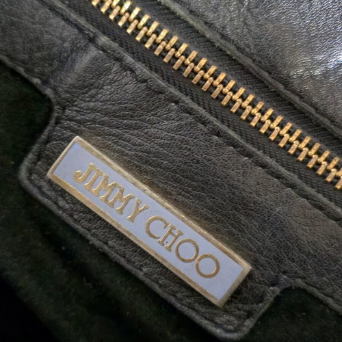 Jimmy Choo shoulder bag used, large black leather tote with gold accents