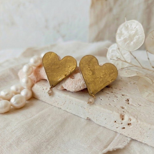 Earrings with iridescent polymer clay and gold leaf, like new