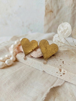 Earrings with iridescent polymer clay and gold leaf, like new