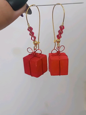 Earrings New Handmade Red and Gold