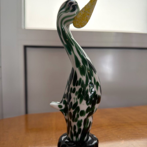 Glass decorative bird art glass in green, white and yellow shades like new