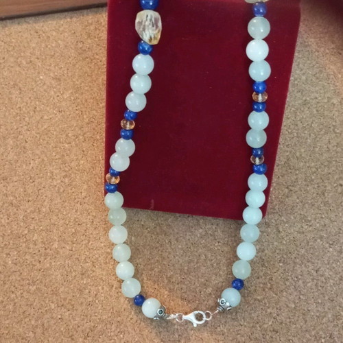 Necklace with moonstone, lapis, citrine semi-precious stones and 925 silver like new, 50cm