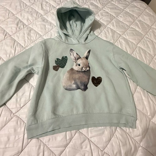 H&M sweatshirt with fleece lining for girl 5-6 years like new, green