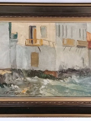 Oil painting Leonidas Papadopoulos used, Mykonos