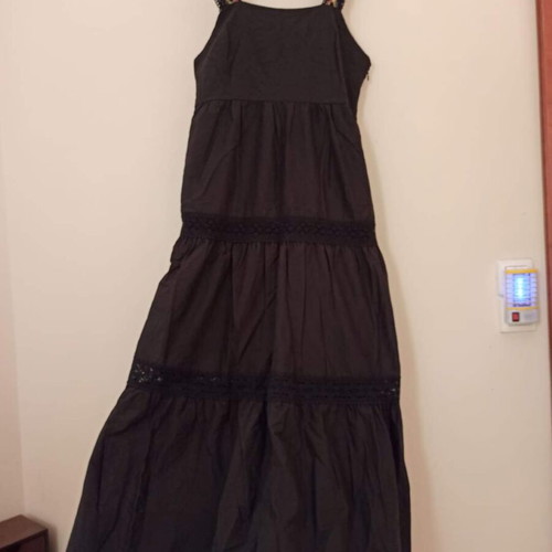 Desigual long dress new, black, gypsy style, cotton with lace