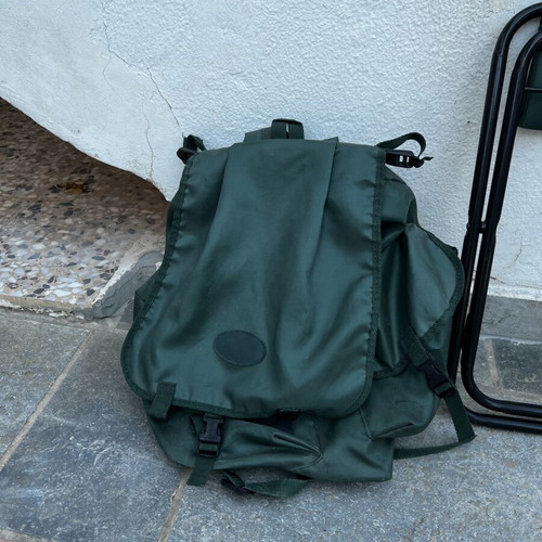 Camping set with 2 folding stools and backpack used