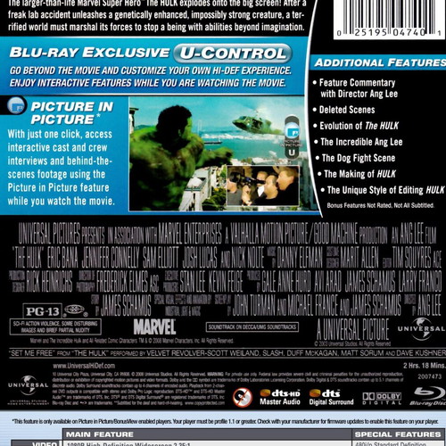 Hulk Blu-ray movie, action adventure fantasy, region free