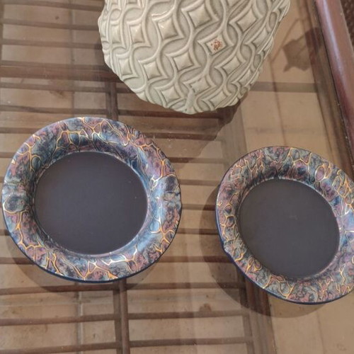 Handmade glass fusing ashtray set of 2, used, 17cm diameter