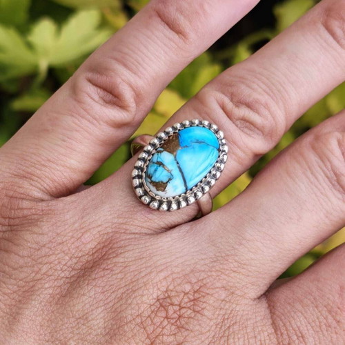 Silver ring with Ice Blue Dahlia Turquoise new