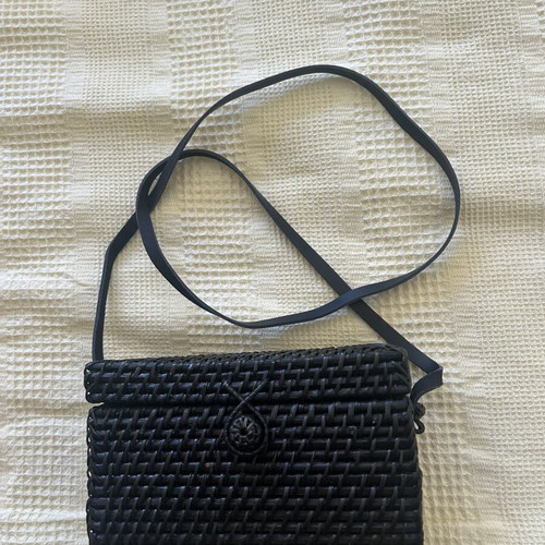 Zara black straw crossbody bag like new