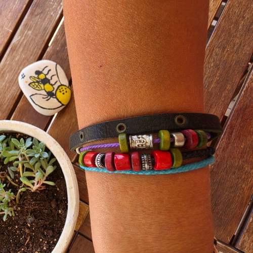 Boho Handmade Leather Bracelet with Beads New