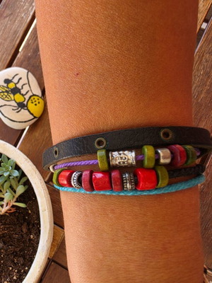 Boho Handmade Leather Bracelet with Beads New