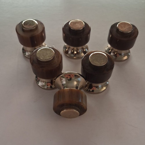 Vintage furniture knobs used, pack of 6, metal gold and brown tortoise