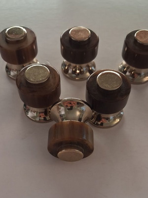 Vintage furniture knobs used, pack of 6, metal gold and brown tortoise