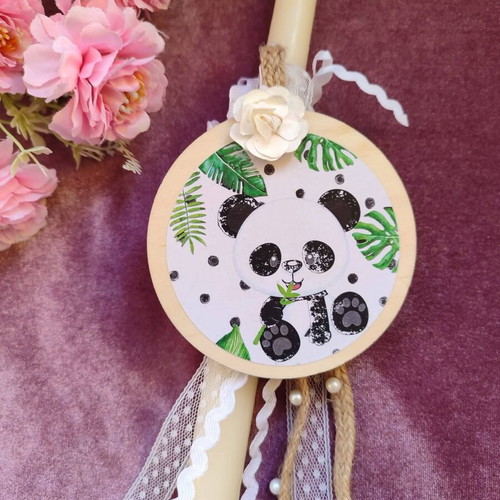 Large candle with wooden hanging panda decoration new 40 cm