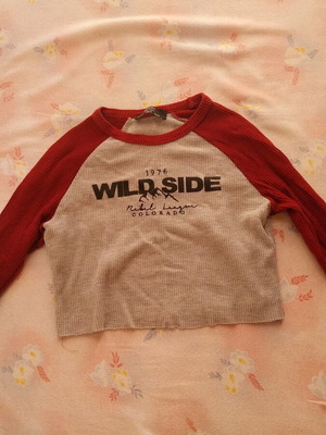 Bershka long-sleeve cropped shirt like new, gray and red